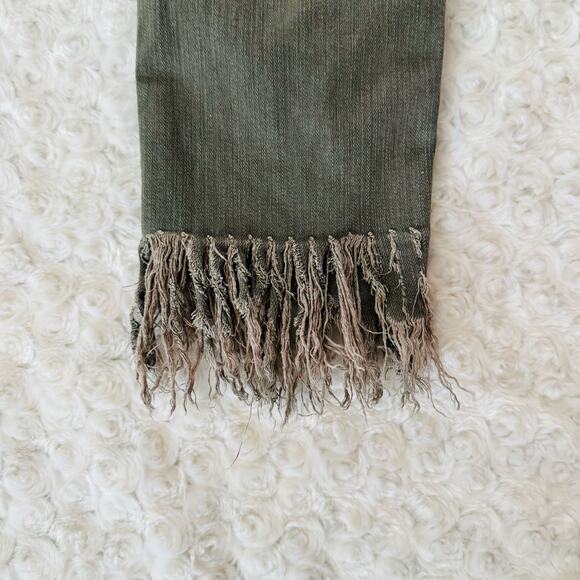 Free People Women Great Heights Fray Fringe Stretchy Cropped Ivy Green Jeans 26 - Picture 7 of 10